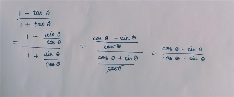 1-tan theta/1+tan theta = cos theta - sin theta/cos theta + sin theta​-example-1