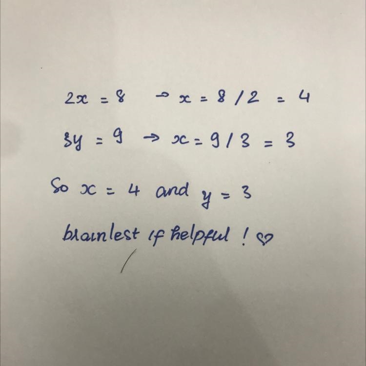 If (2x,3y) =(8, 9),find x and y​​-example-1