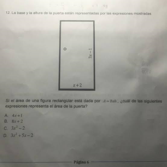 Si el área de una figura rectangular esta dada por A-bxh,¿cual es la siguiente expresiones-example-1