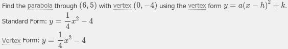 A parabola opening up or down has vertex (0,-4)and passes through (6,5). write its-example-1