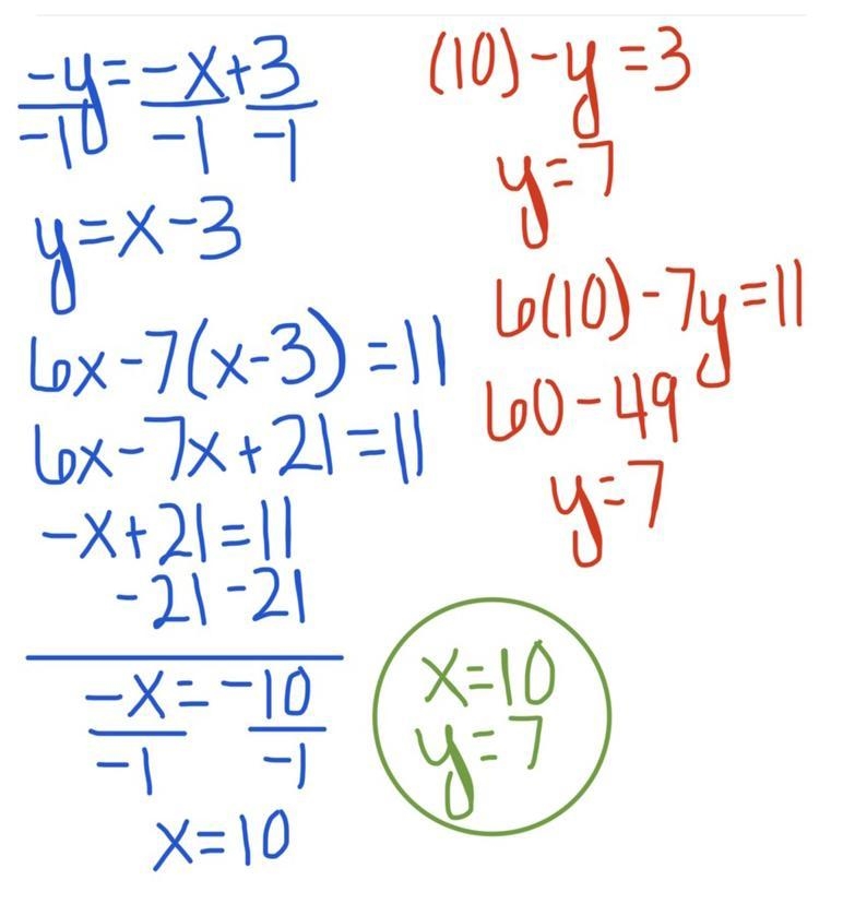 X-y=3 6x-7y=11 what is the answer to this HELP plz-example-1