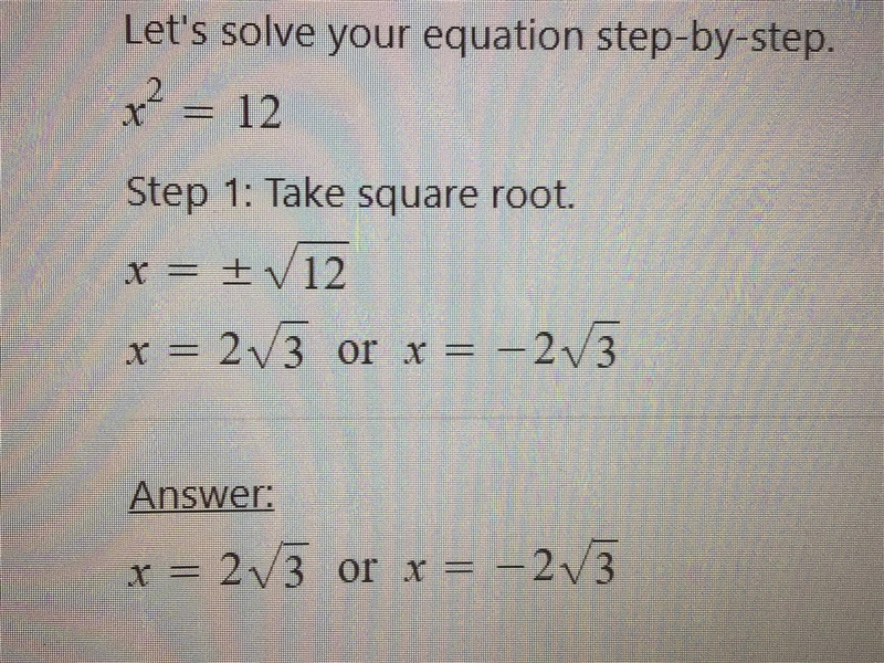 34. Find the solutions to x2 = 12.-example-1