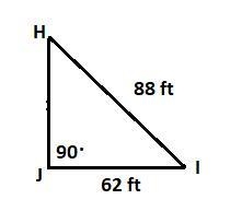 in angle HIJ the measure of angle J is equal to 90° HI is equal to 88 ft,and IJ=62ft-example-1