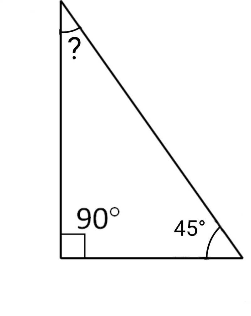 If a triangle has two angles that measure 45 and 90 degrees, what is the measure of-example-1