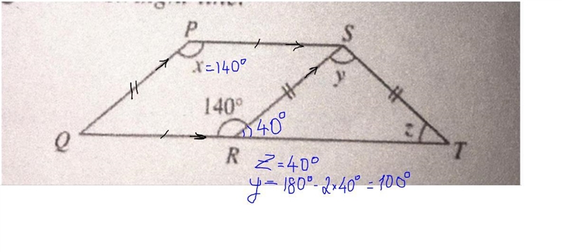 in the diagram, PQRS is a parallelogram. QRT is a straight line. Based on the diagram-example-1