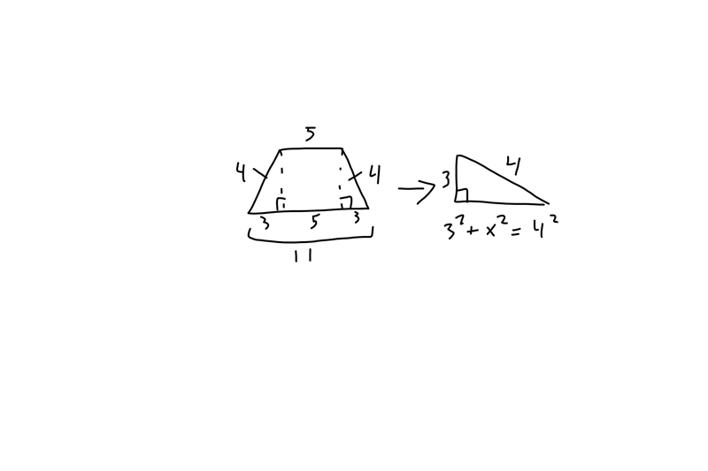 What is the height of an iscocles trapizoid, if the lengths of its bases are 5m and-example-1