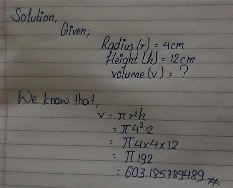 A cylinder that is 4 high and 12 across. what's the volume? Help please-example-1