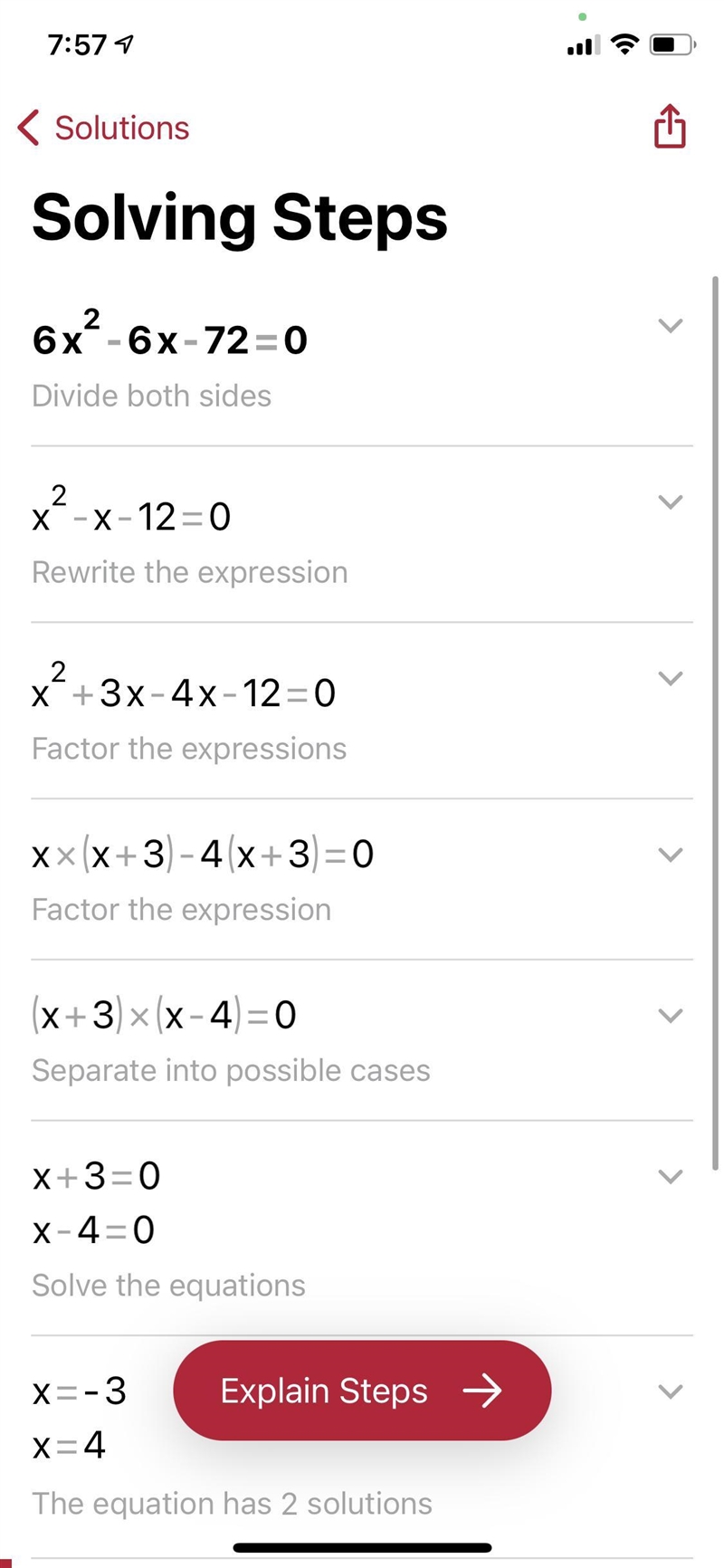 Solve quadratic equation by factoring. 6x^2-6x-72=0-example-1