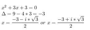 What are the possible values of x in x2 + 3x + 3 = 0?-example-1