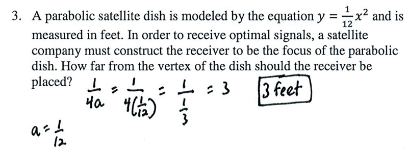 A parabolic satellite dish is modeled by the equation and measured in feet . In order-example-1