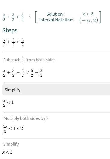 Solve the Inequality for x x/2+3/2<5/2-example-1