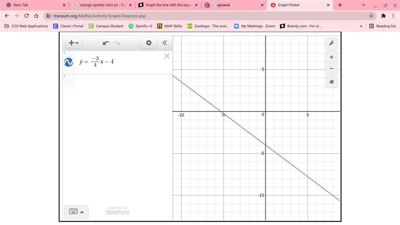 Graph the line with the equation y= -3/4x - 4-example-1