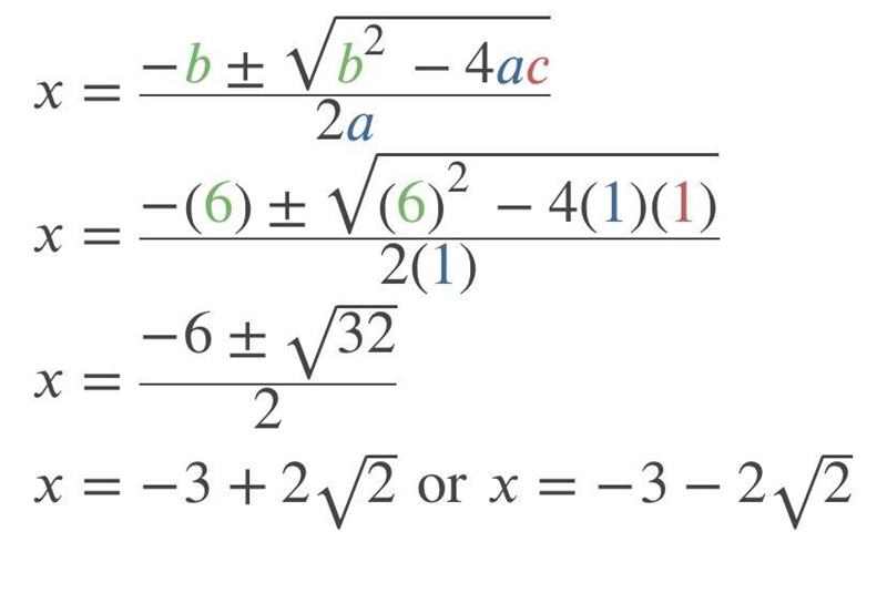 Solve the equation x^2+6x+1=0 give your answer-example-1