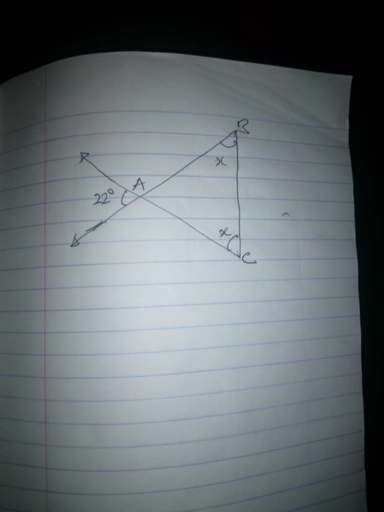 Isosceles triangle ABC is shown below. Triangle A B C. Angles B and C are x. Sides-example-1