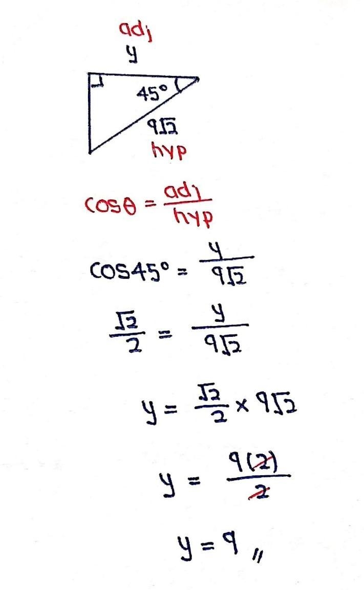 Help Solve for y 45* 9 12 X Y-example-1