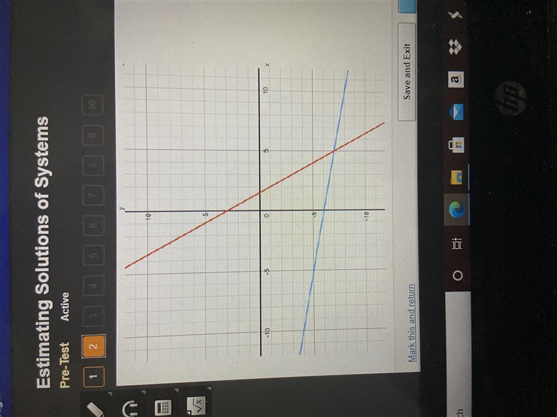 According to the graph what is the solution to this system of equations? O 5.-7) O-example-1