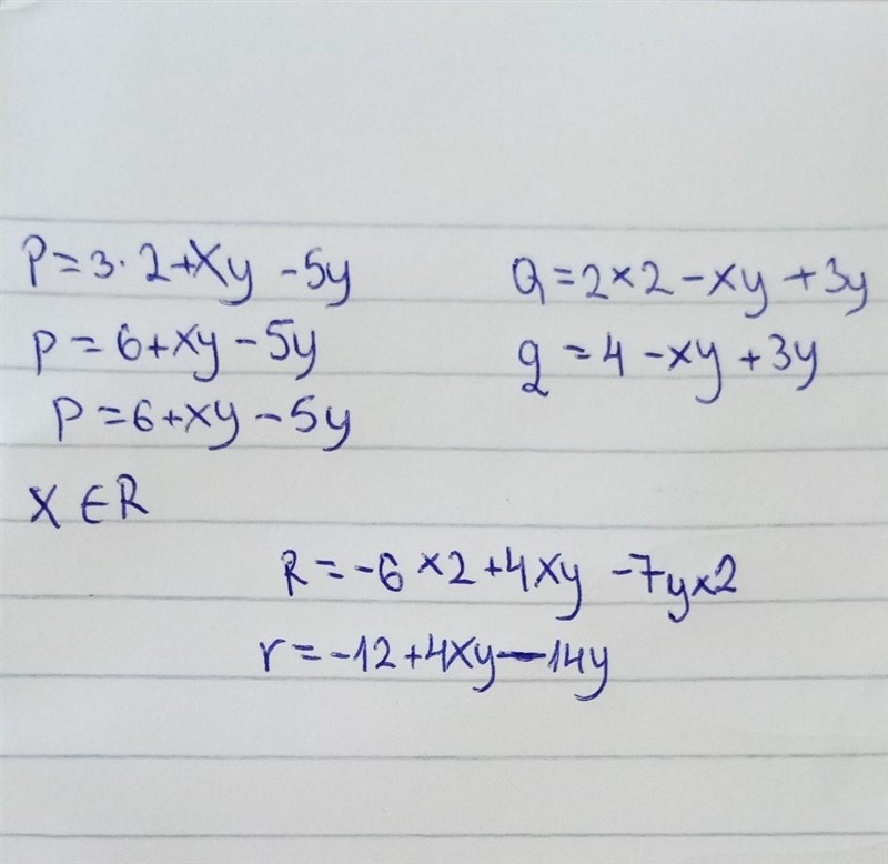 If P = 3x2 + xy - 5y? Q = 2x2 - xy + 3y2 and R = -6x2 + 4xy - 7y2? what is P+Q-R?-example-1