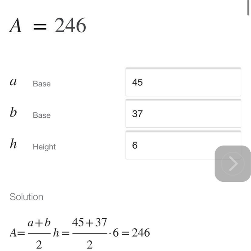 What is the area of a trapezoid that has the following dimensions? b: 45 mm bz: 37 mm-example-1