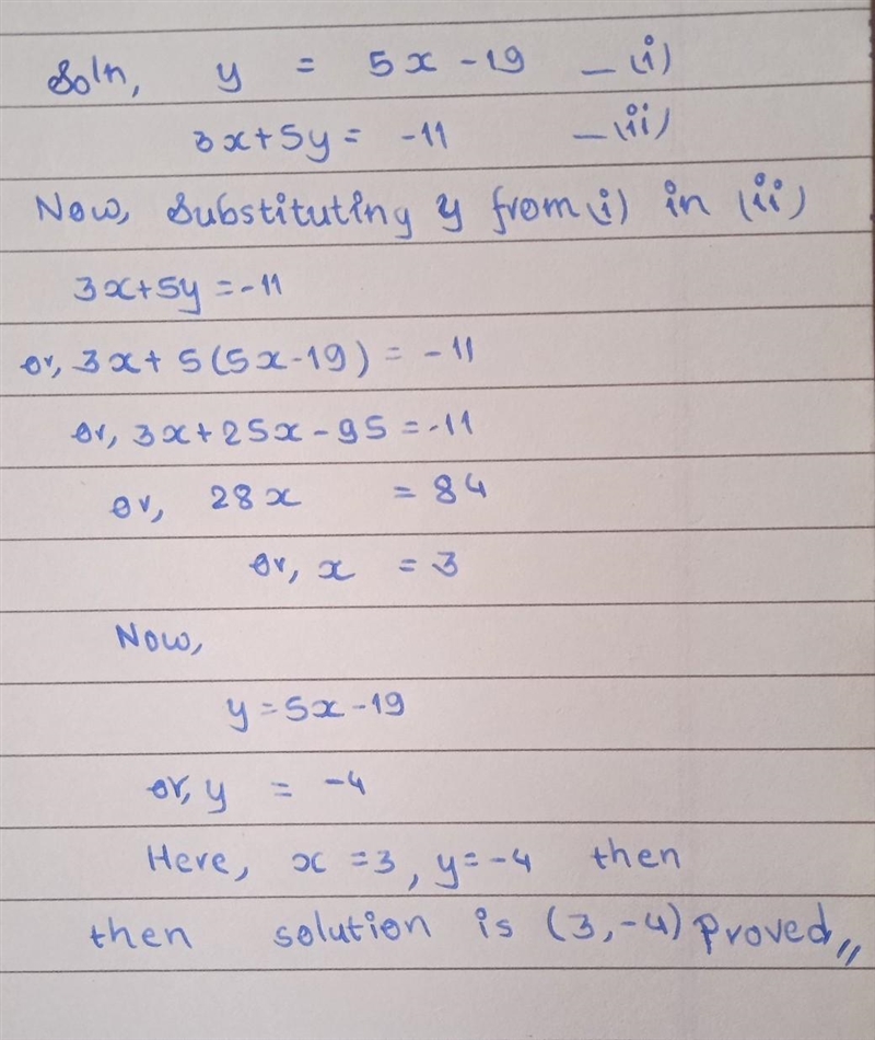 Determine whether the given ordered pair is a solution of the system. (3,-4) y = 5x-example-1