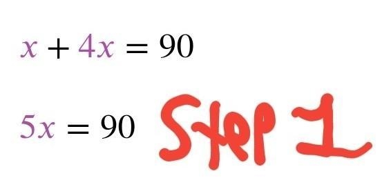 Solve for x 1. x + 4x = 90-example-1