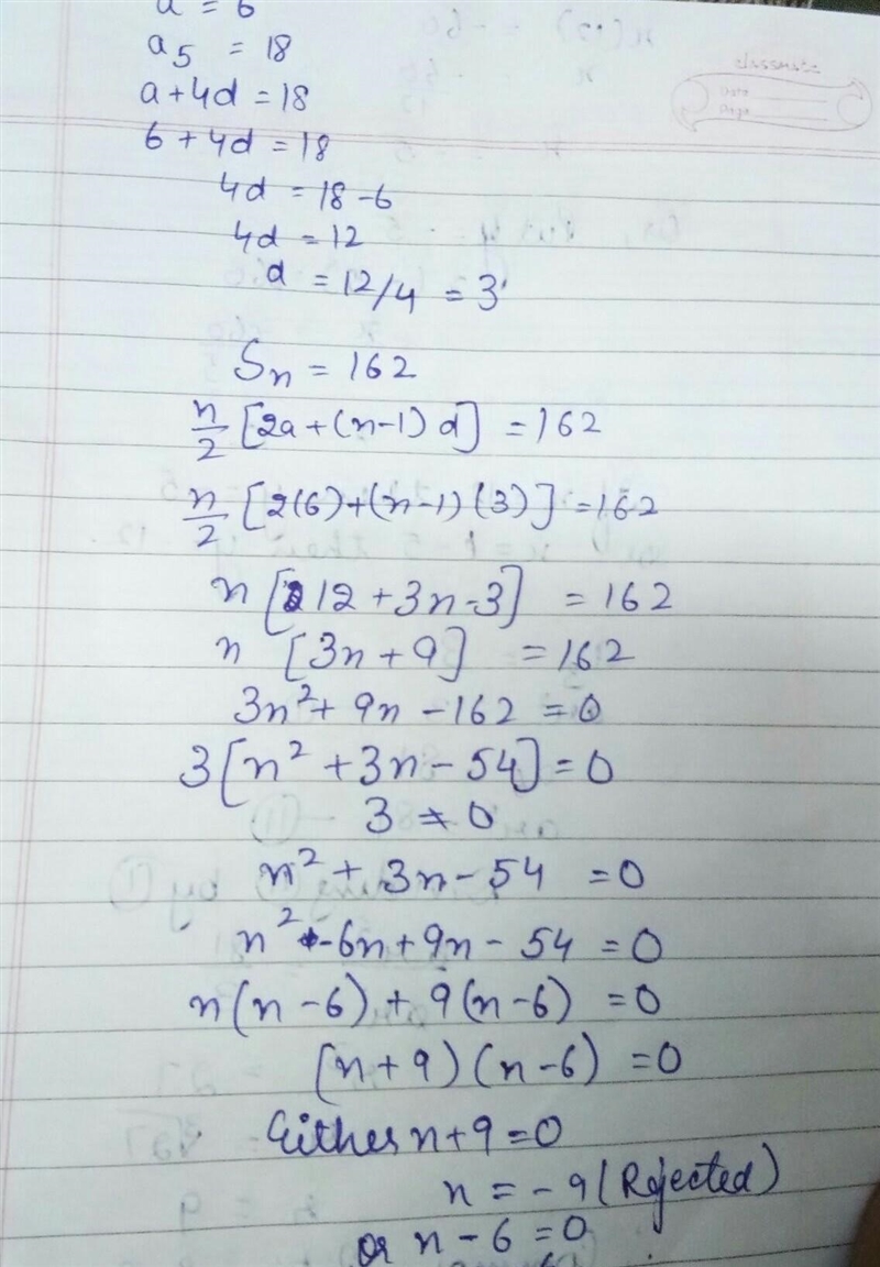 Pls I need help o:The first term of an arithmetic progression is 6 and 5th term is-example-1