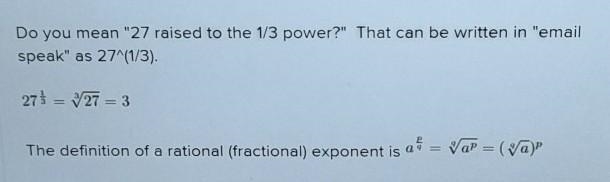 What is the simplified value of the exponential expression 27 1/3? A. 1/3 B. 1/9 C-example-1