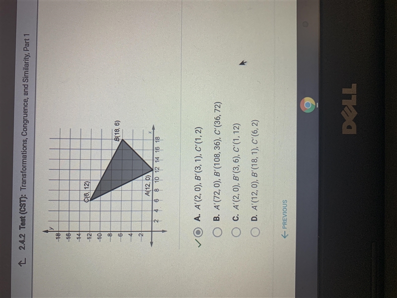 What are the vertices of AA'B'C'if AABC is dilated by a scale factor of ? A. A (2.0), B-example-1