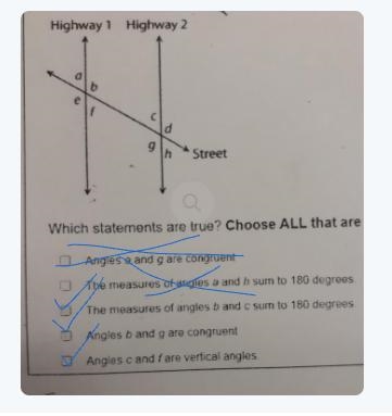 Two parallel highways are crossed by a street, as shown below. Which statements are-example-1