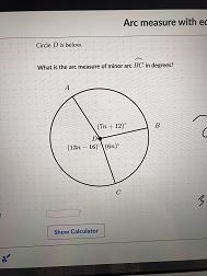 Circle D is below. ⌢ What is the arc measure of BC in degrees-example-1