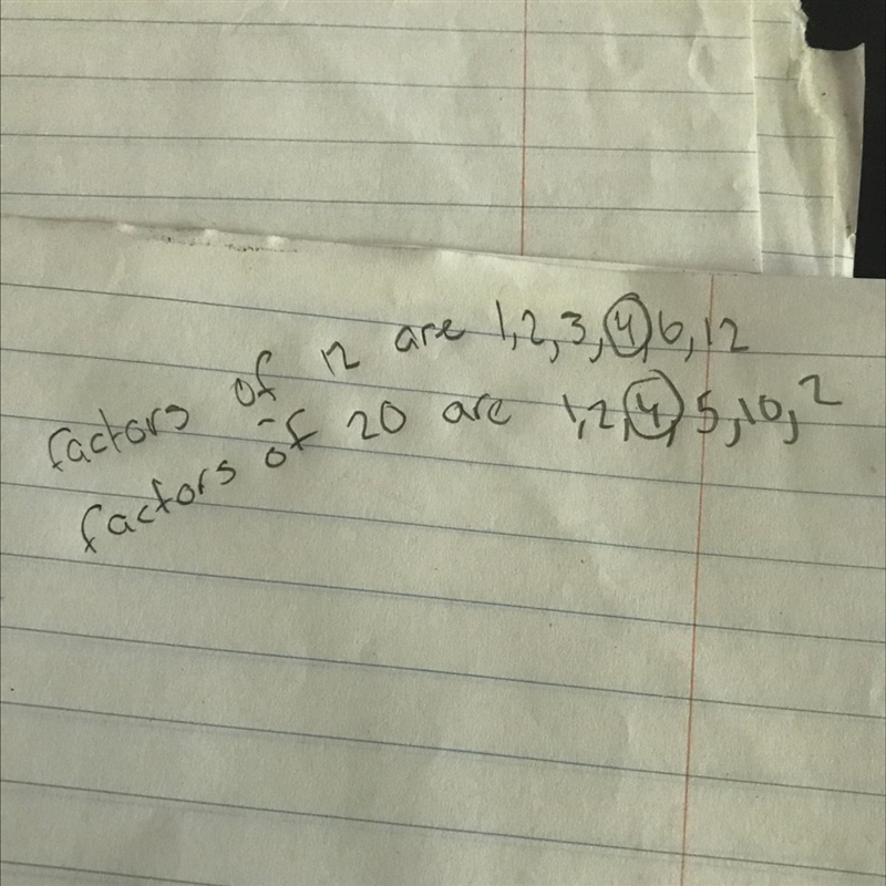 Find the greatest common factor (GCF) of 12 and 20. Show work.-example-1