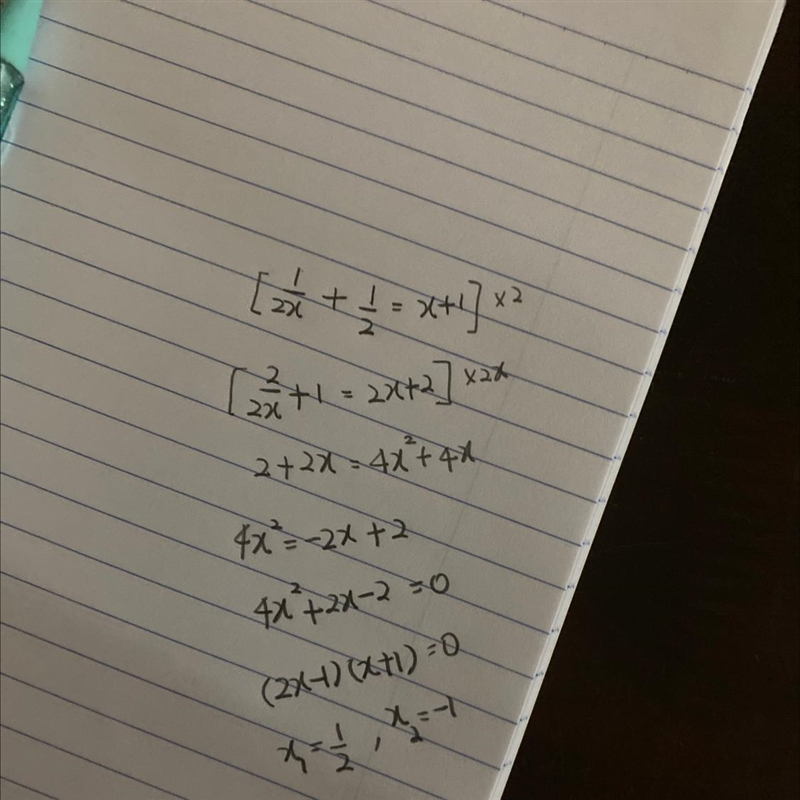 1/2x +1/2=x+1 how to solve-example-1