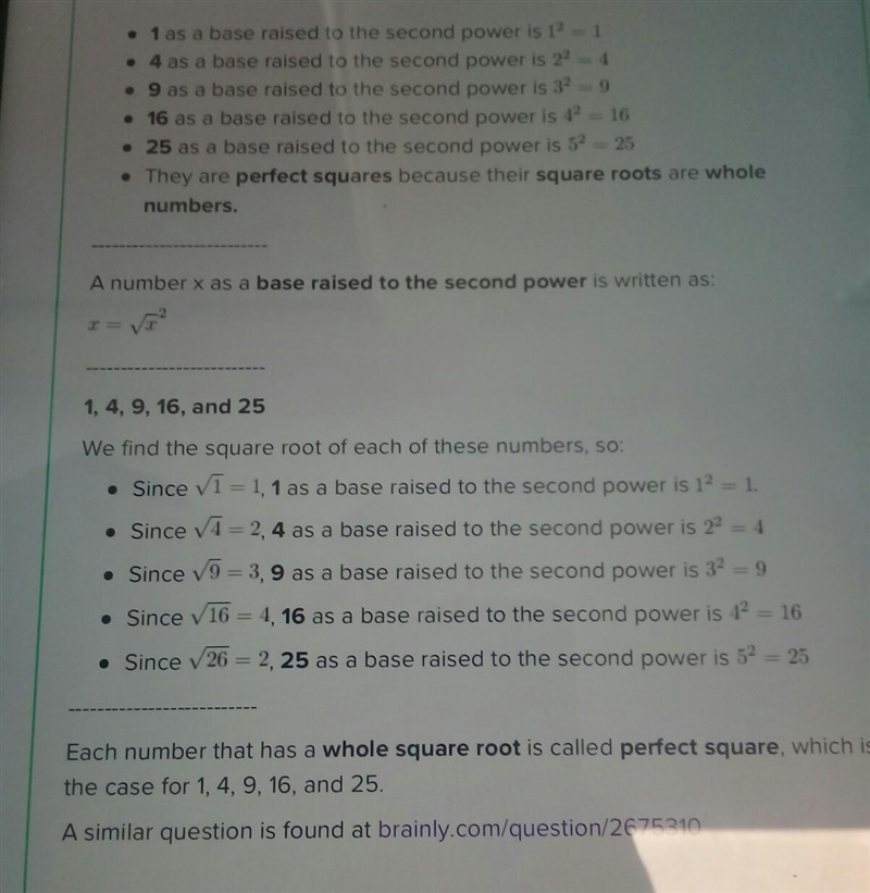 SHORT ANSWER Write each of the numbers 1, 4, 9, 16, and 25 as a base raised to the-example-1