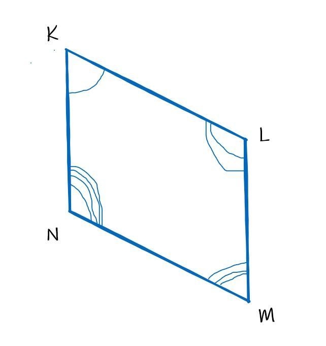 Draw a rough sketch of a quadrilateral KLMN. State, (a) two pairs of opposite sides-example-1