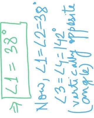 If angle 3 is 142°, find angles 1, 2 and 4. Show your work. PLEASE HELP - 60 POINTS-example-2