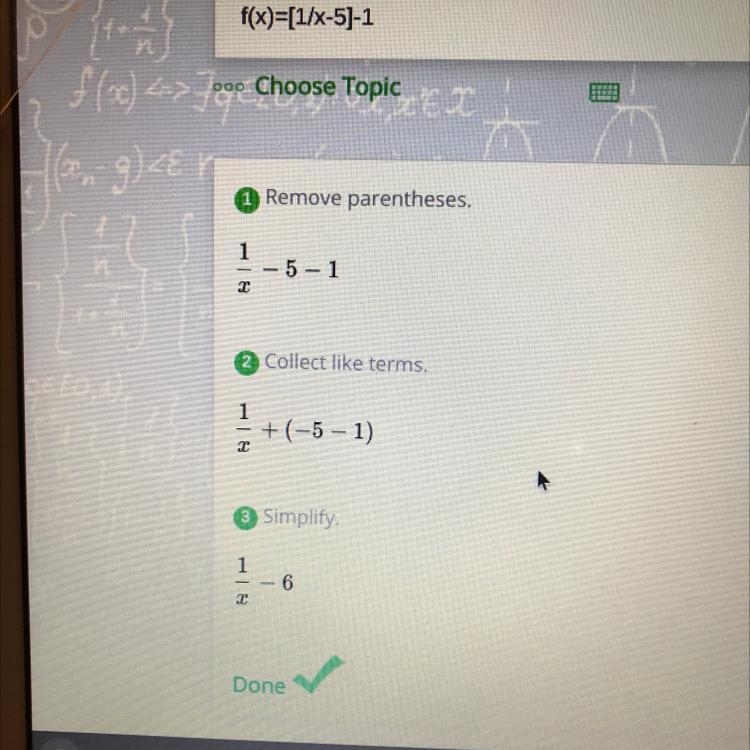 How is theis function transformed from the parent function? F(x) = [1/x-5] -1-example-1