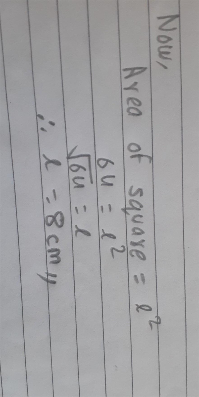 The area of a square garden is 64 m2. How long is each side of the garden?-example-1