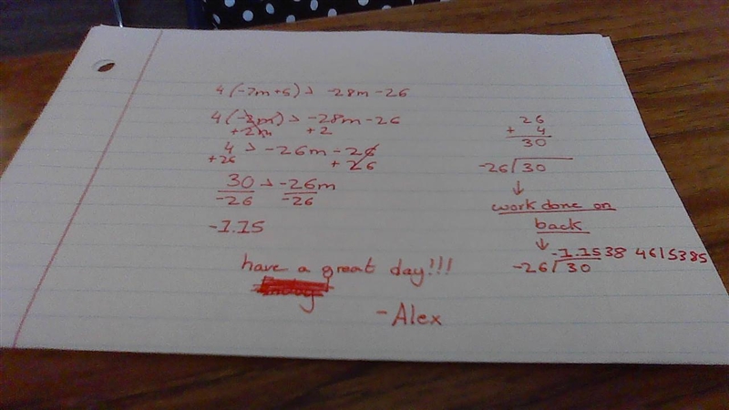 4(-7m + 5) > -28m - 26 solve for m please-example-1