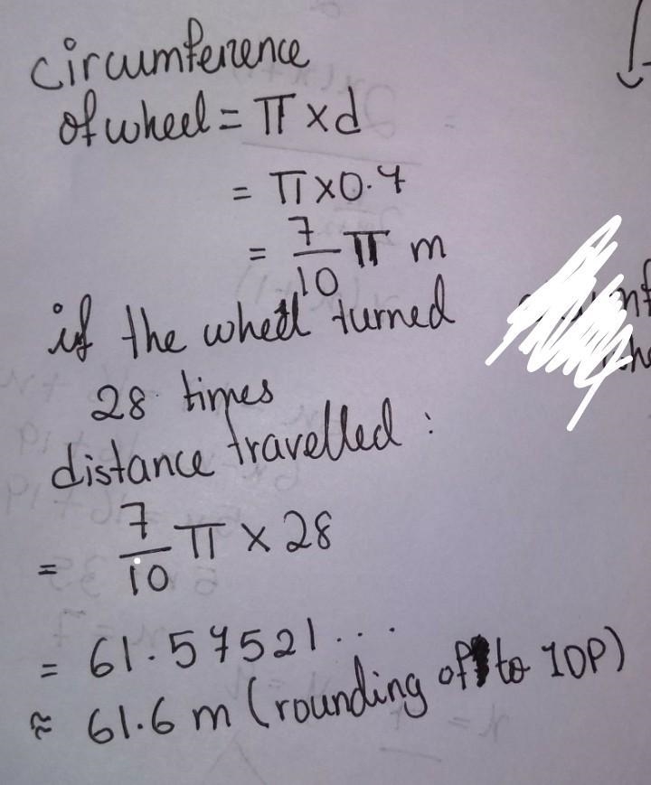 The diameter of the wheel of a unicycle is 0.7m. Dan tries to ride the unicycle and-example-1