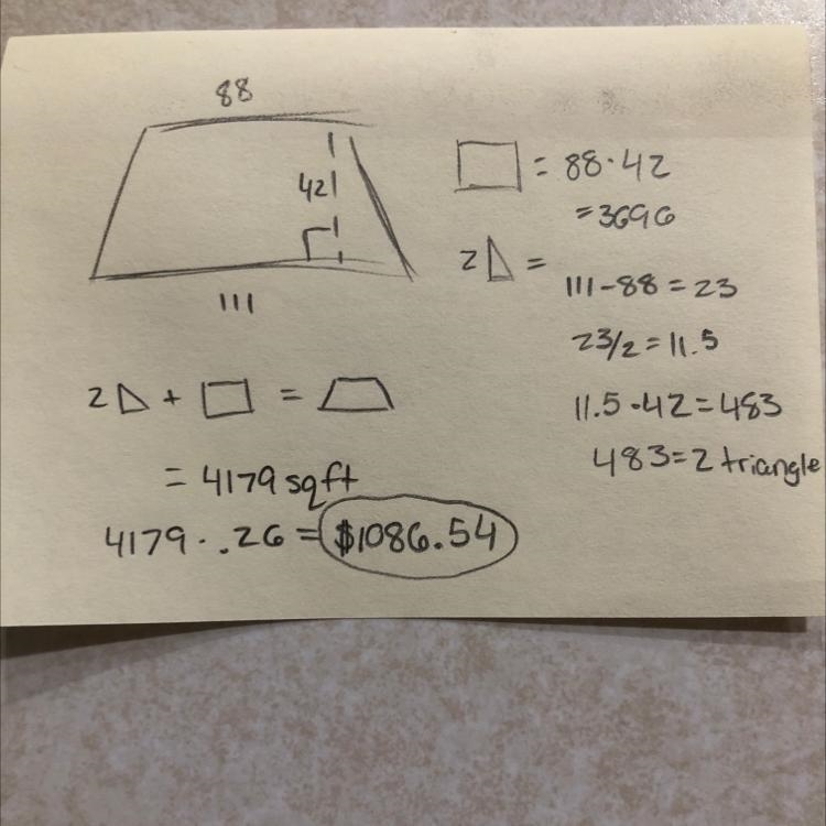 the backyard of a new home is shaped like a trapezoid with a height of 42 ft and bases-example-1