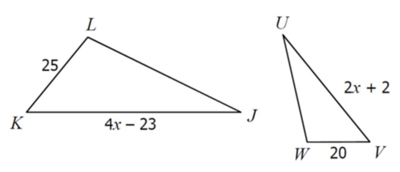 If angle KLJ~angle VWU. Find the x value-example-1