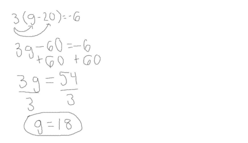 Solve for g. 3(g − 20) = –6 g =-example-1