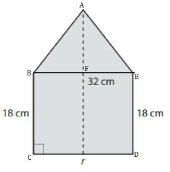 The figure has an area of 182 cm Which equation can be used to find the value of r-example-1