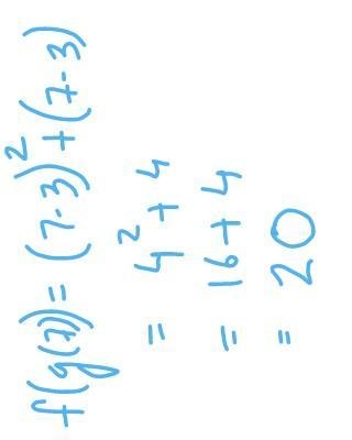 If f(x)=x2+x and g(x)=x-3, find f(g(7))​-example-2