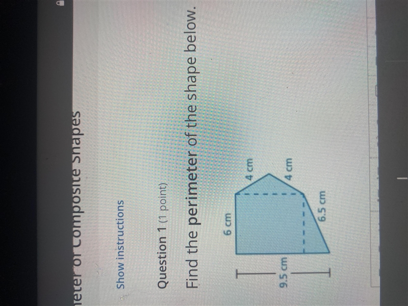 What is the perimeter of the composite figure? (6 cm,4 cm,4cm,6.5cm,9.5cm)​-example-1