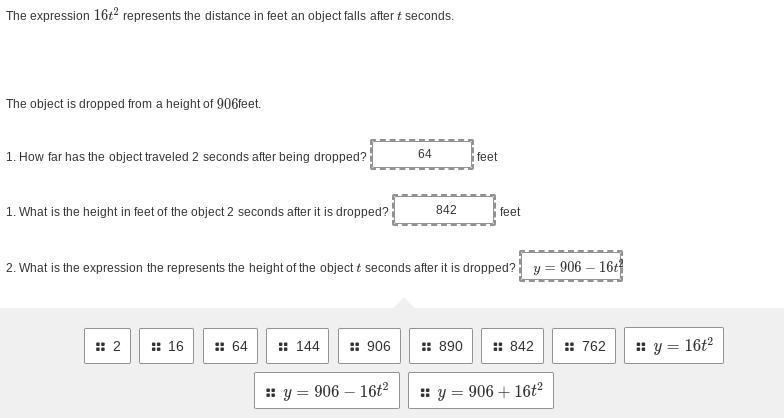 The expression 16t2 represents the distance in feet an object falls after t seconds-example-1