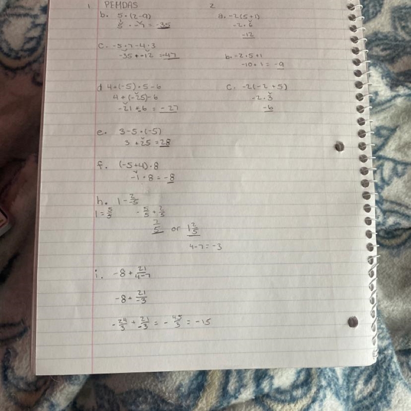 1. Find the value of the expressions using the correct order of operations. a. -8 +5 (-3)) b-example-1