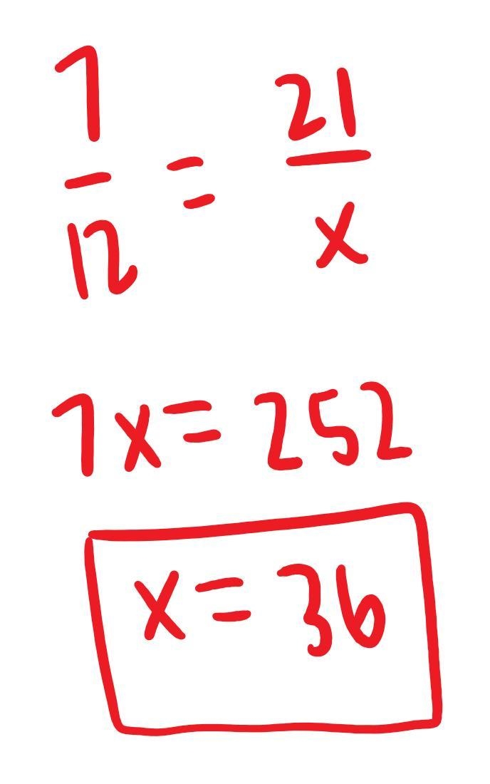 3b) Determine the value of the unknown. 7:12 = 21: Your answer This is a required-example-1