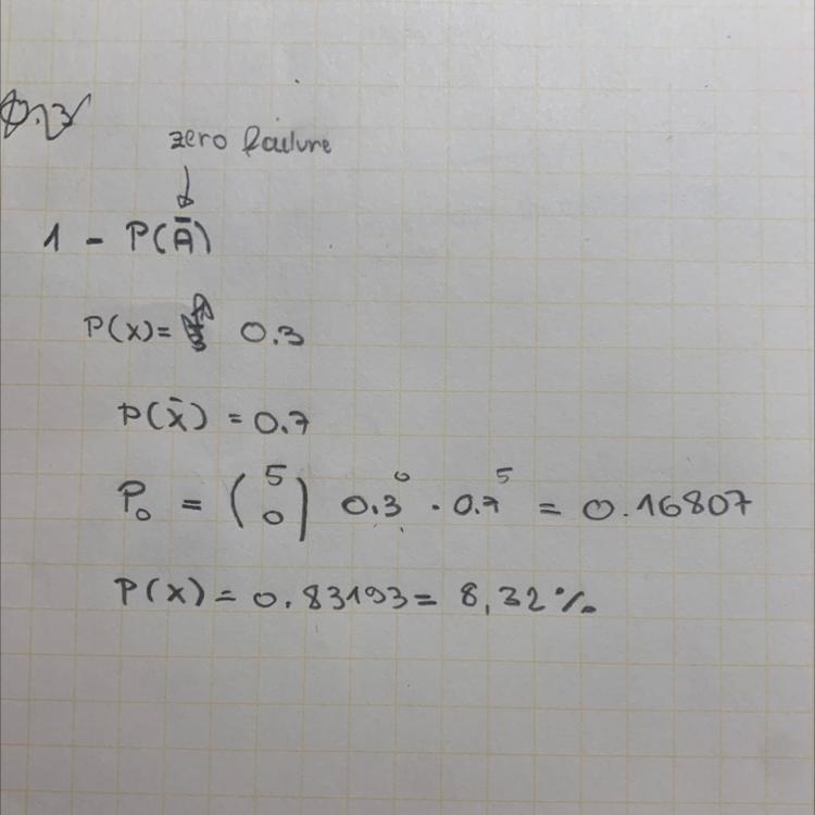 Find the probability of at least one failure in five trials of a binomial experiment-example-1