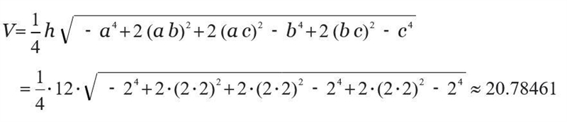 Find the volume of an equilateral prism with height 12cm and triangles of side length-example-2