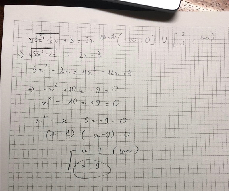 \sqrt{3x^(2) -2x } +3 =2x-example-1